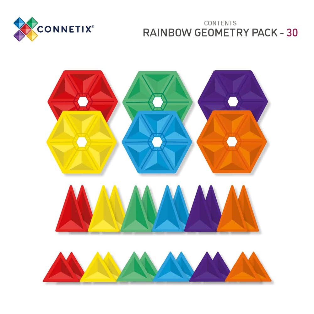 CONNETIX Magnetic Tiles Rainbow Geometry Pack, 30 Pieces