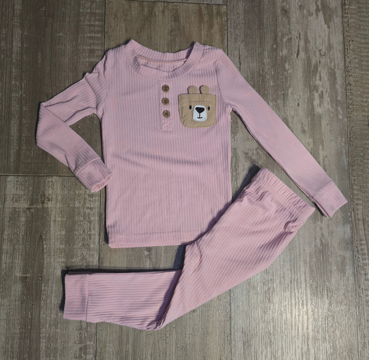 Bearpaw Girls 2-Piece Ribbed Pajama Set – 18M