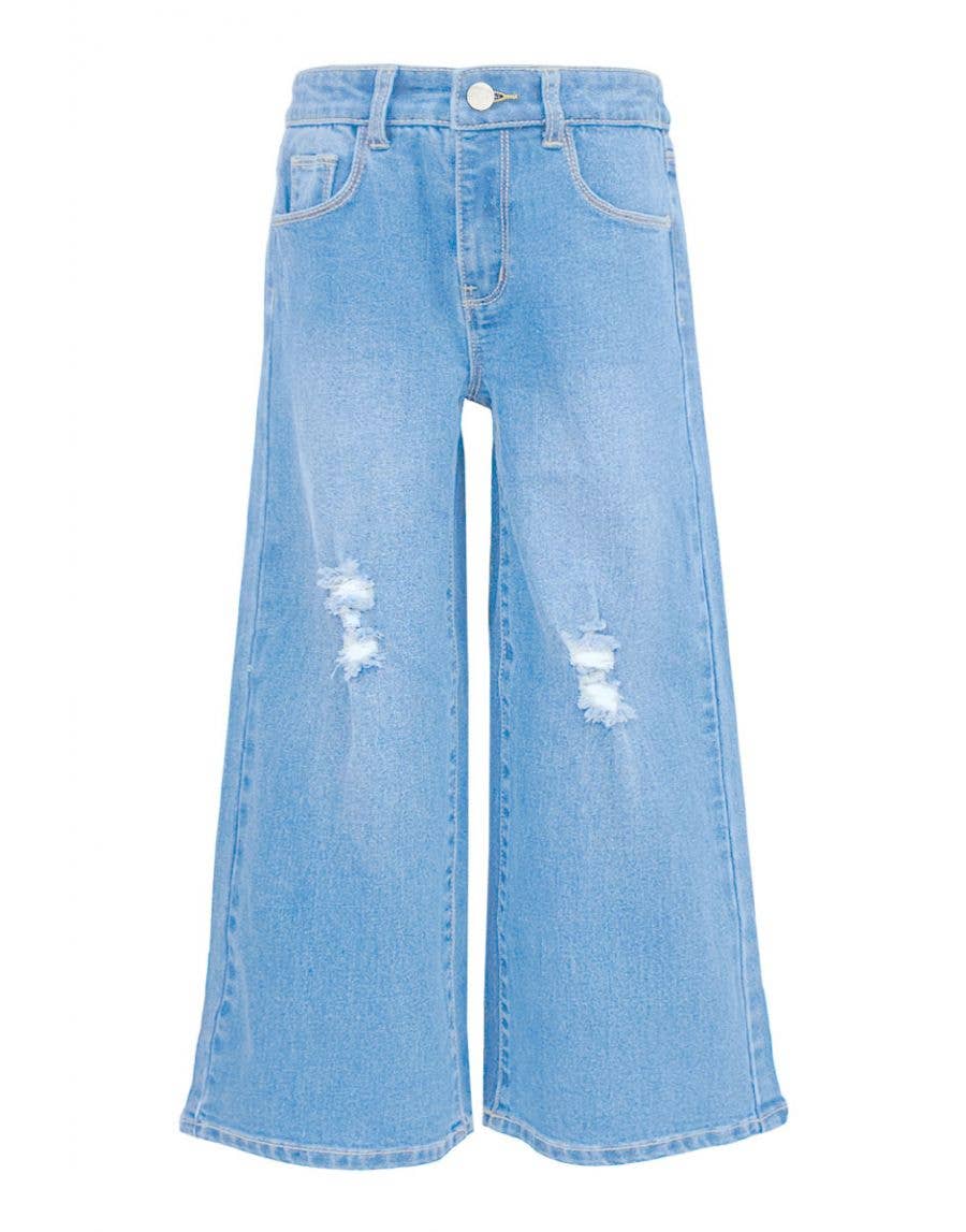GDP-23-89137A Girl Wide Leg Denim Jeans w/ Distress