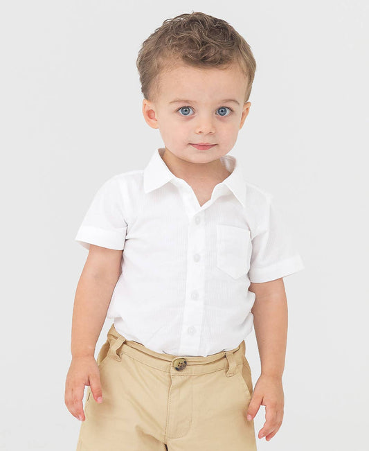 Boys White Dobby Short Sleeve Button Down Shirt