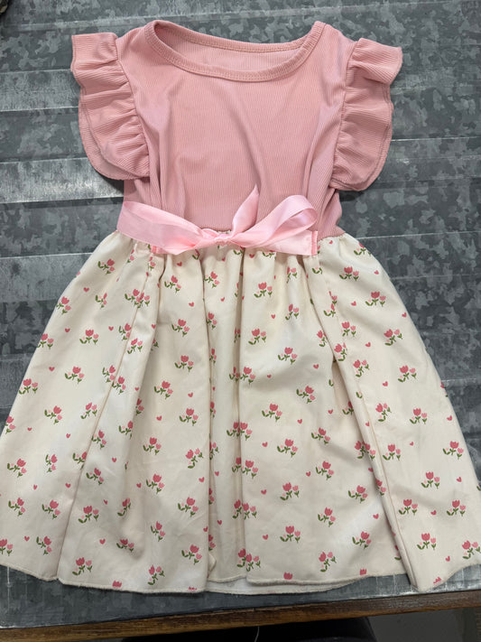 Tulip Print Pink Ruffle Dress - 3T