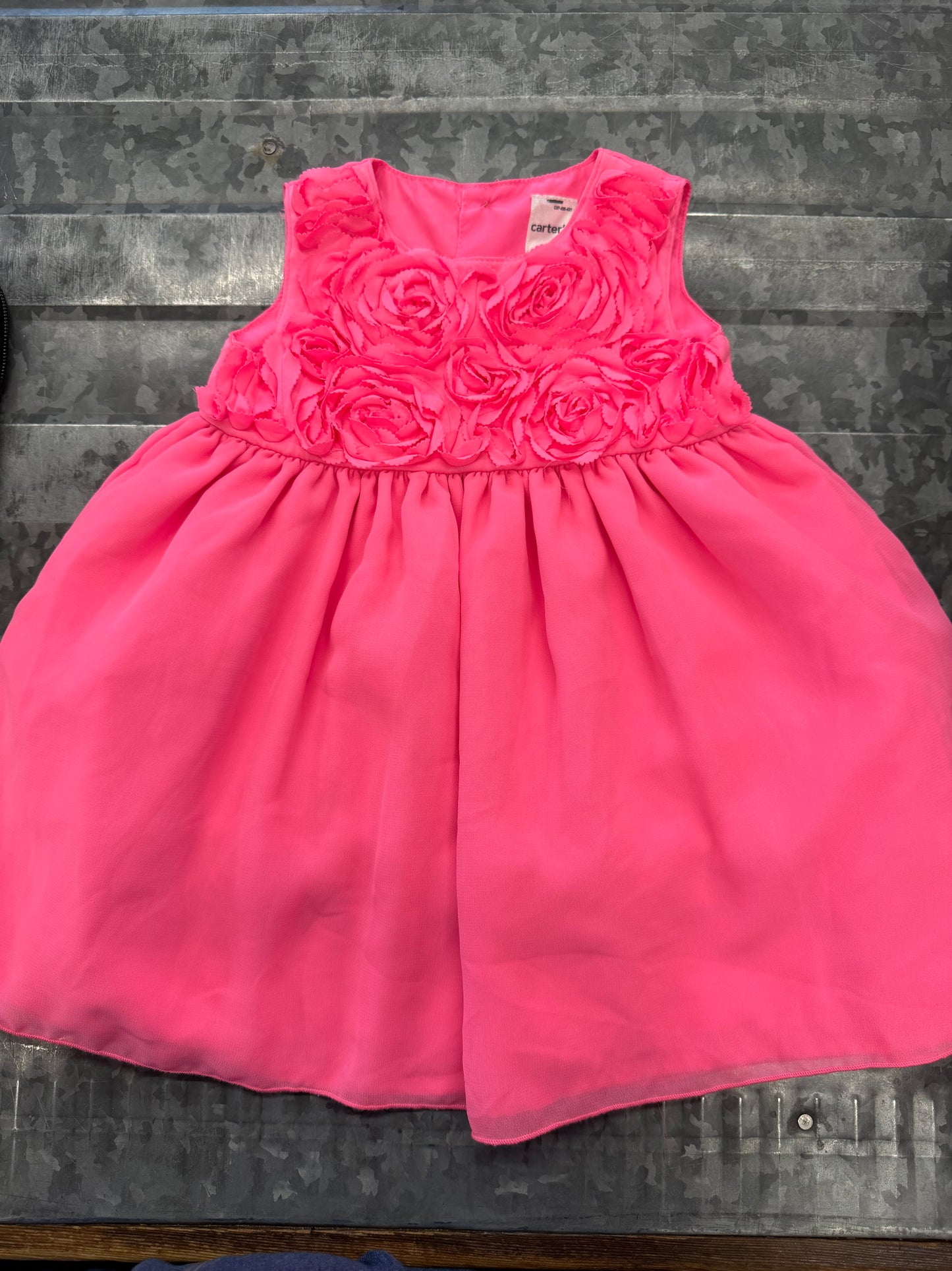 Carter Neon Pink Rose Dress - 6M