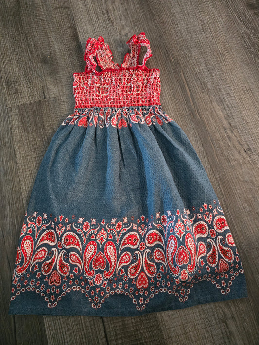 Red Paisley and Denim Dress-3T