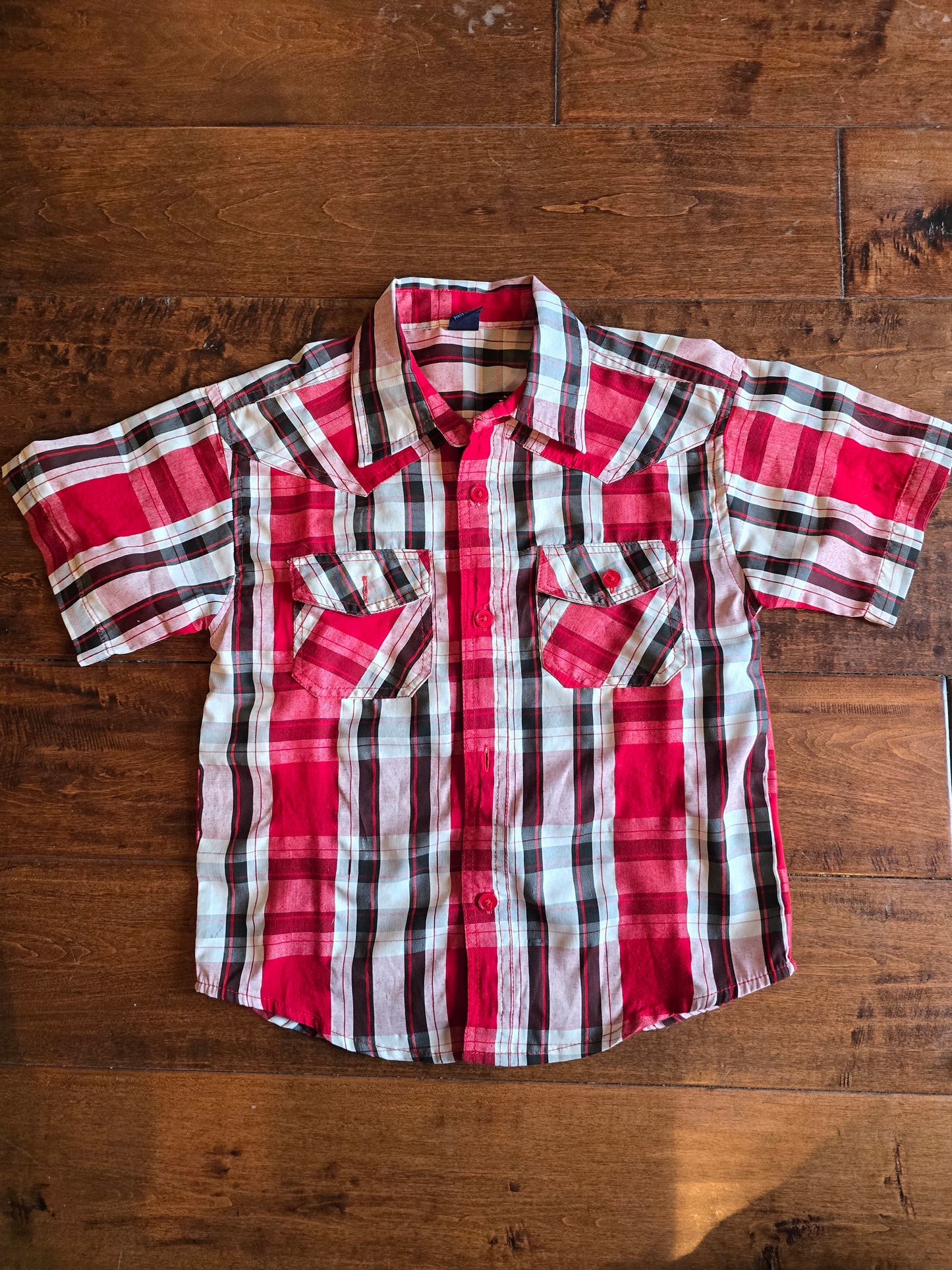 Red Plaid Button Down Shirt-4T