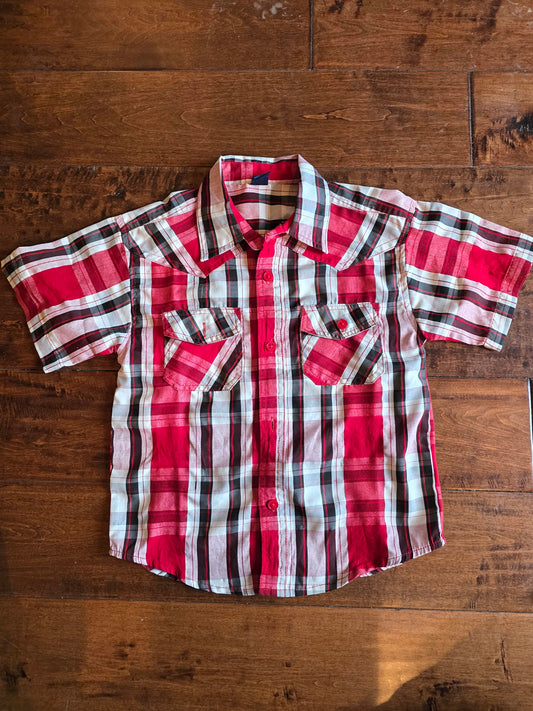Red Plaid Button Down Shirt-4T