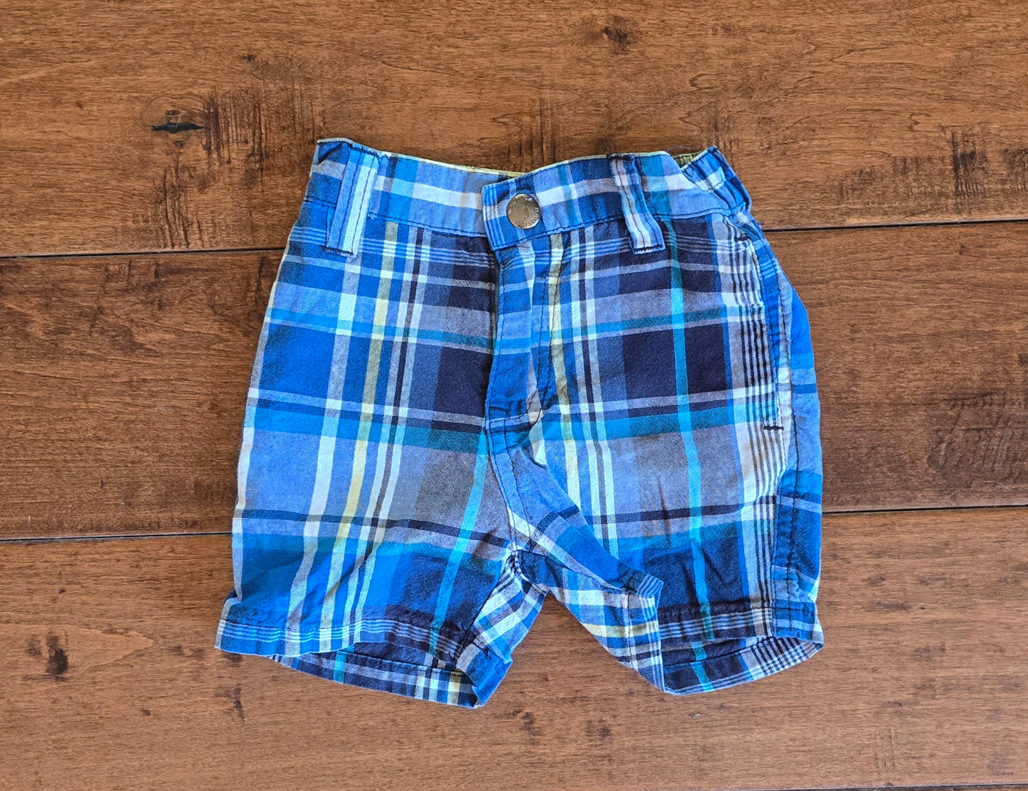 Nautica Boys Blue Plaid Shorts-3/6M