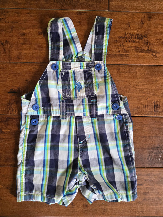 U.S. Polo Assn. Boys Plaid Overalls-6/9M