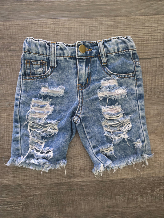 Girls Ripped Cut Off Shorts-4T