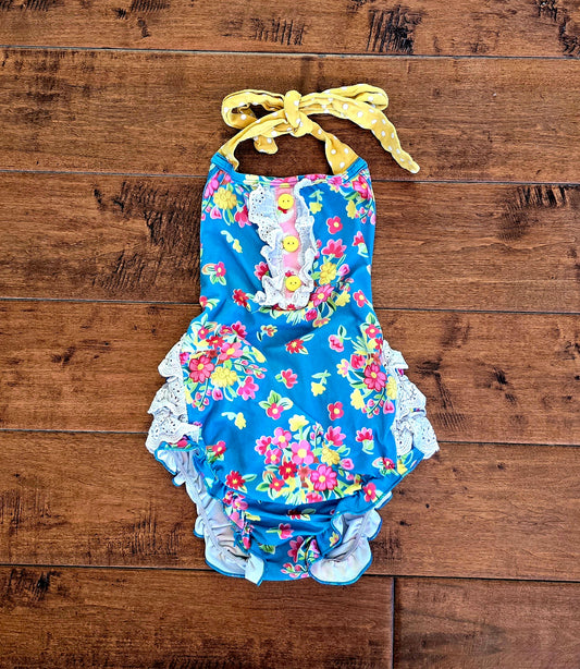 Girls Floral Sleeveless Onesie Romper-18/24M
