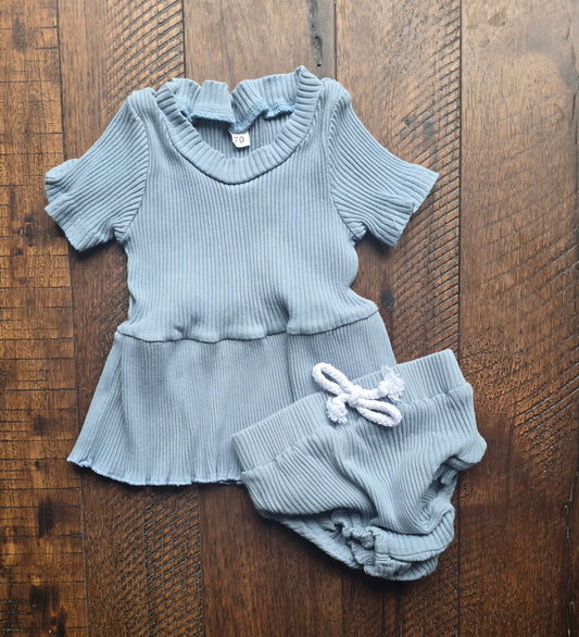 Girls Blue Ribbed Blouse-3/6M