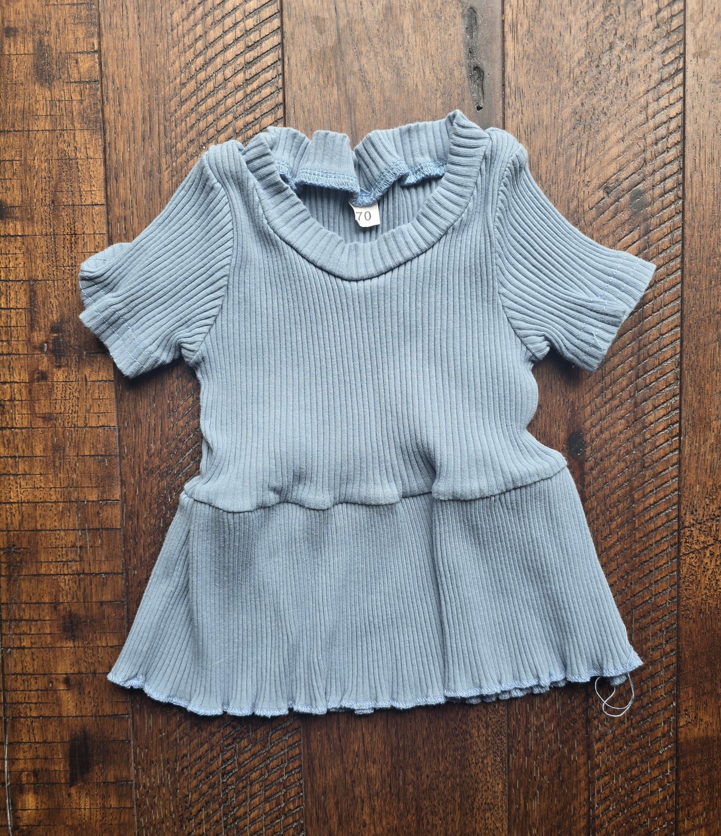 Girls Blue Ribbed Blouse-3/6M
