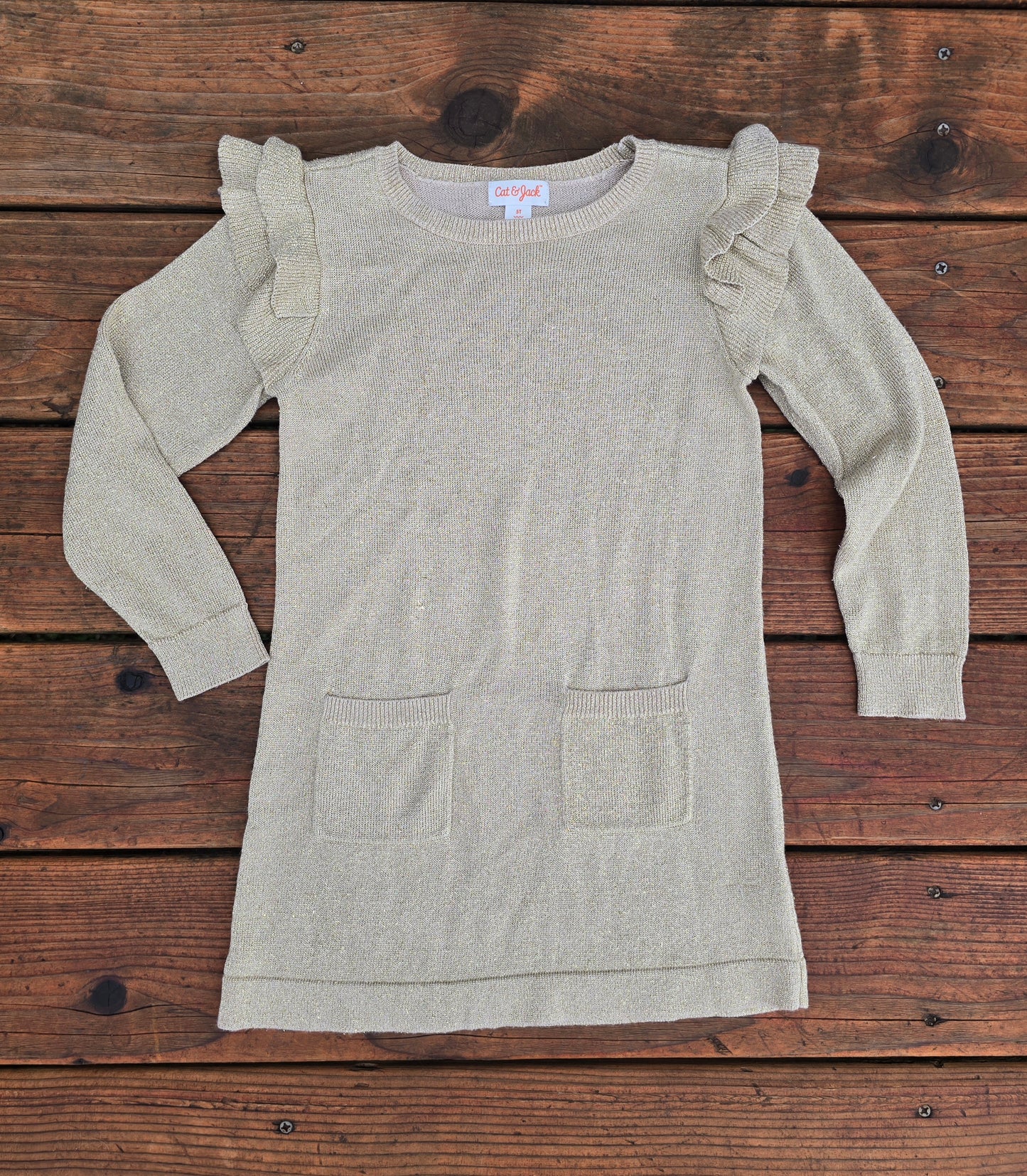 Cat&Jack Girls Gold Long Sleeve Dress-5T