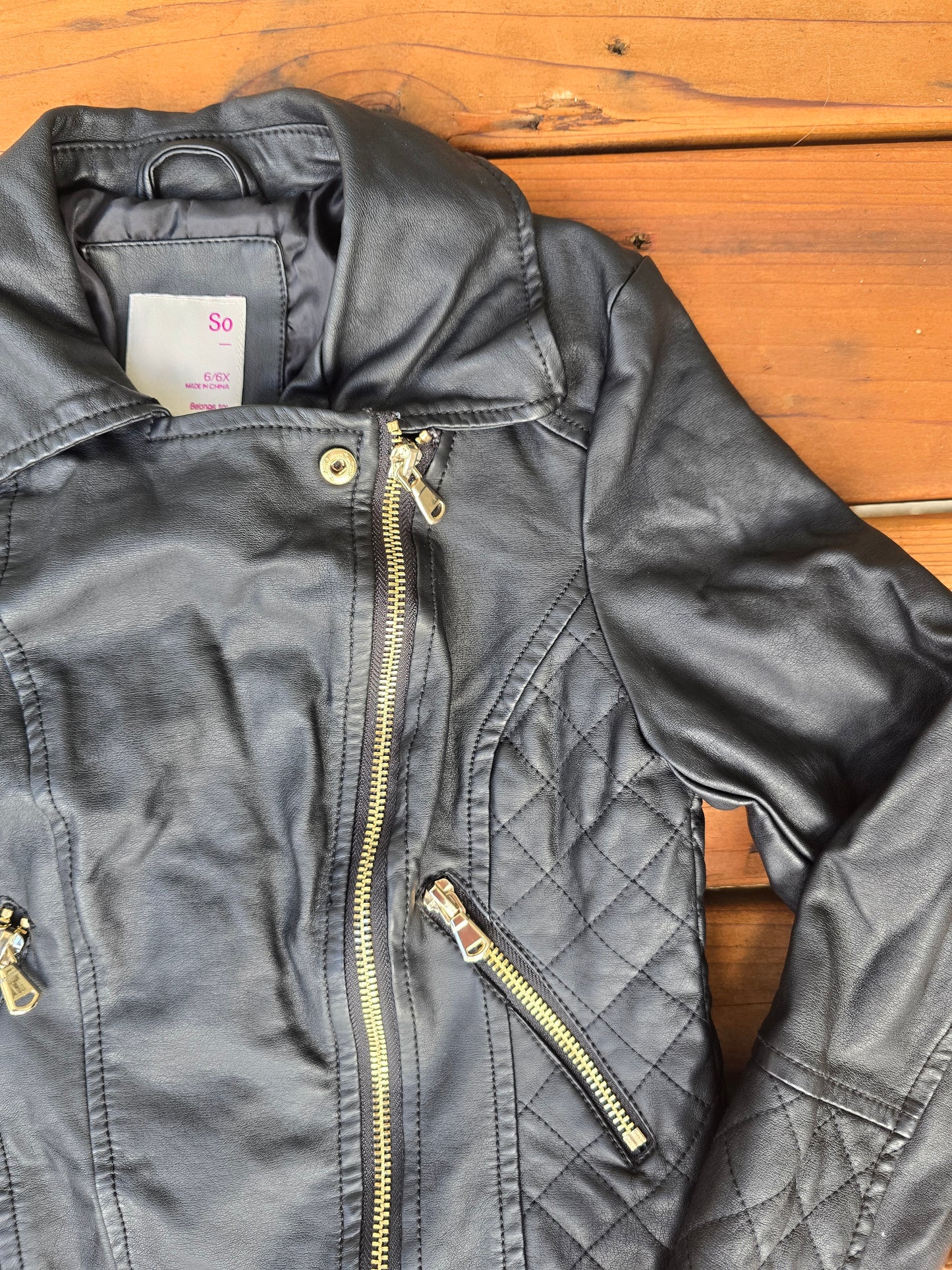 SO Girls Black Leather Jacket-6