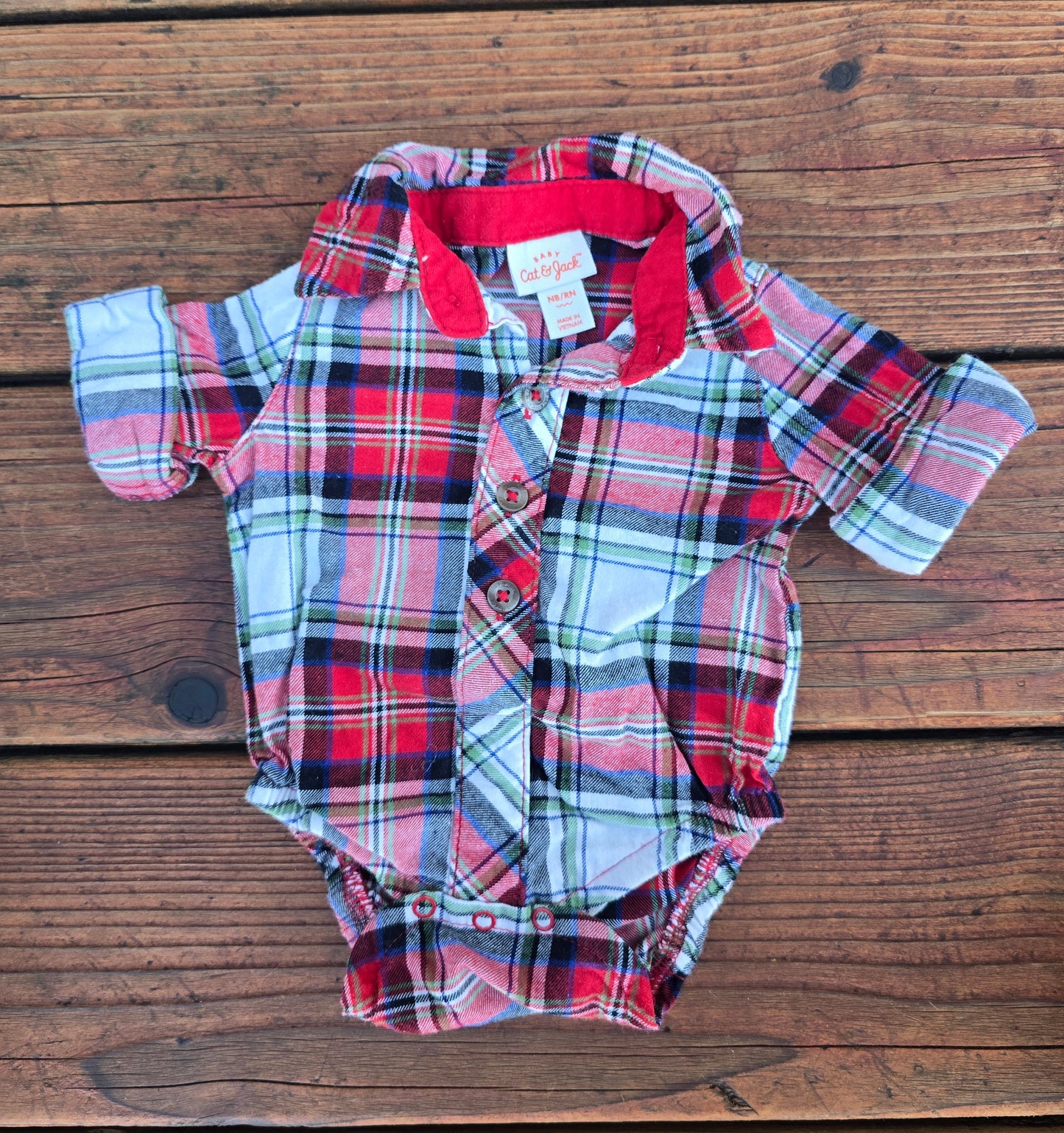 Cat&Jack Boys Plaid Button Down Bodysuit-NB