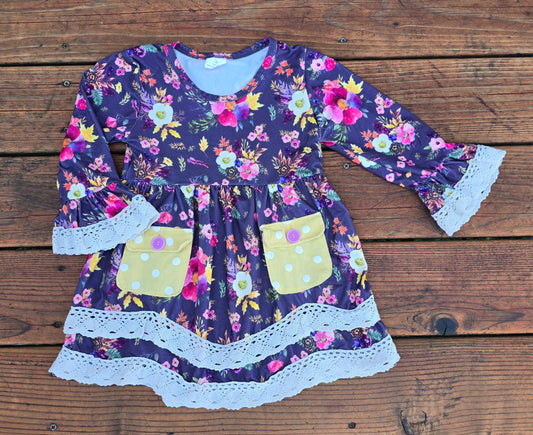 Girls Long Sleeve Floral Dress-4T