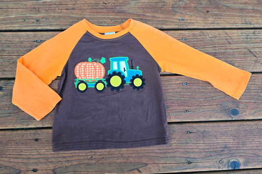 Boys Tractor Pumpkin Long Sleeve Shirt-XS