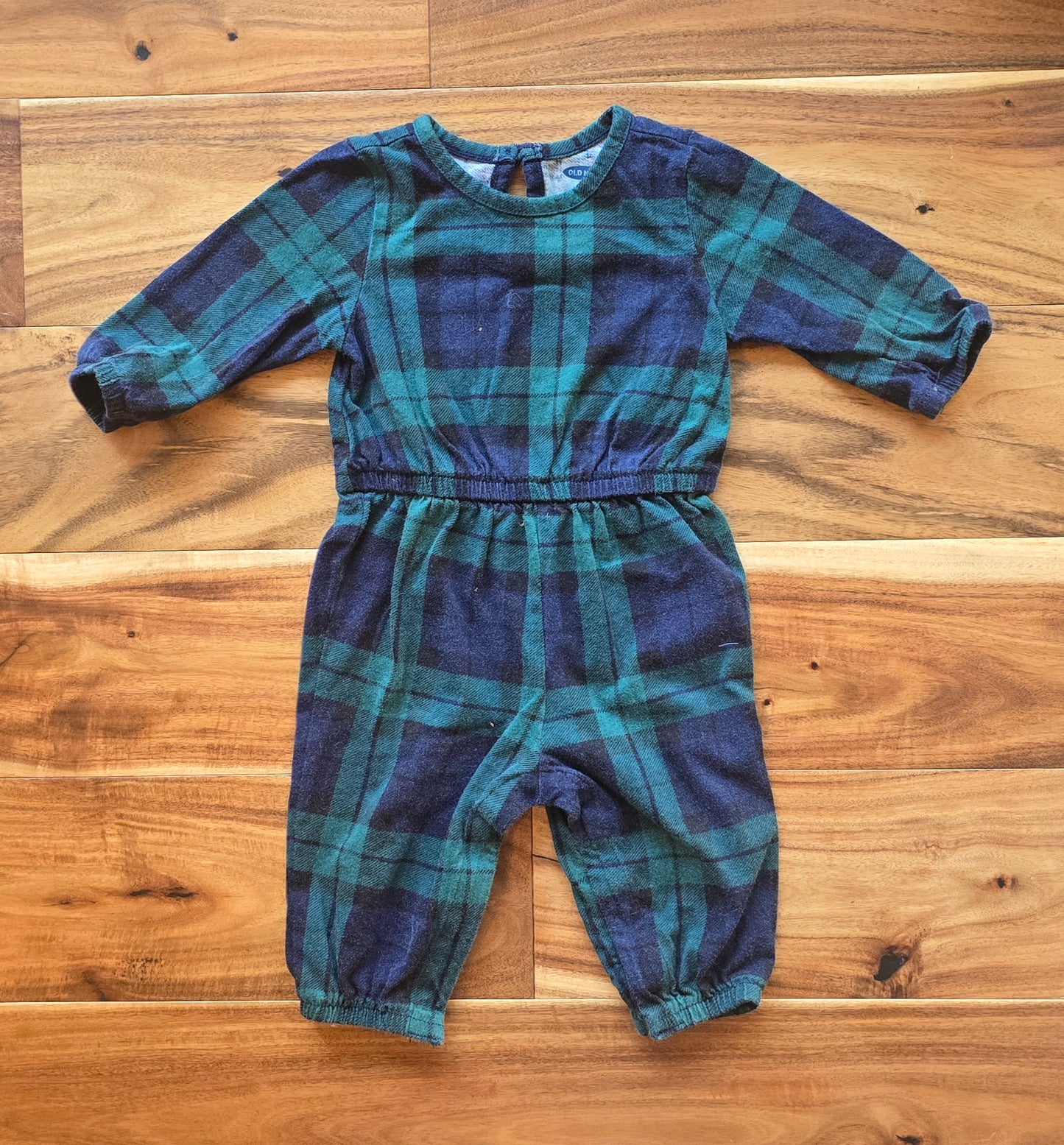Old Navy Girls Plaid LS Romper-3/6M