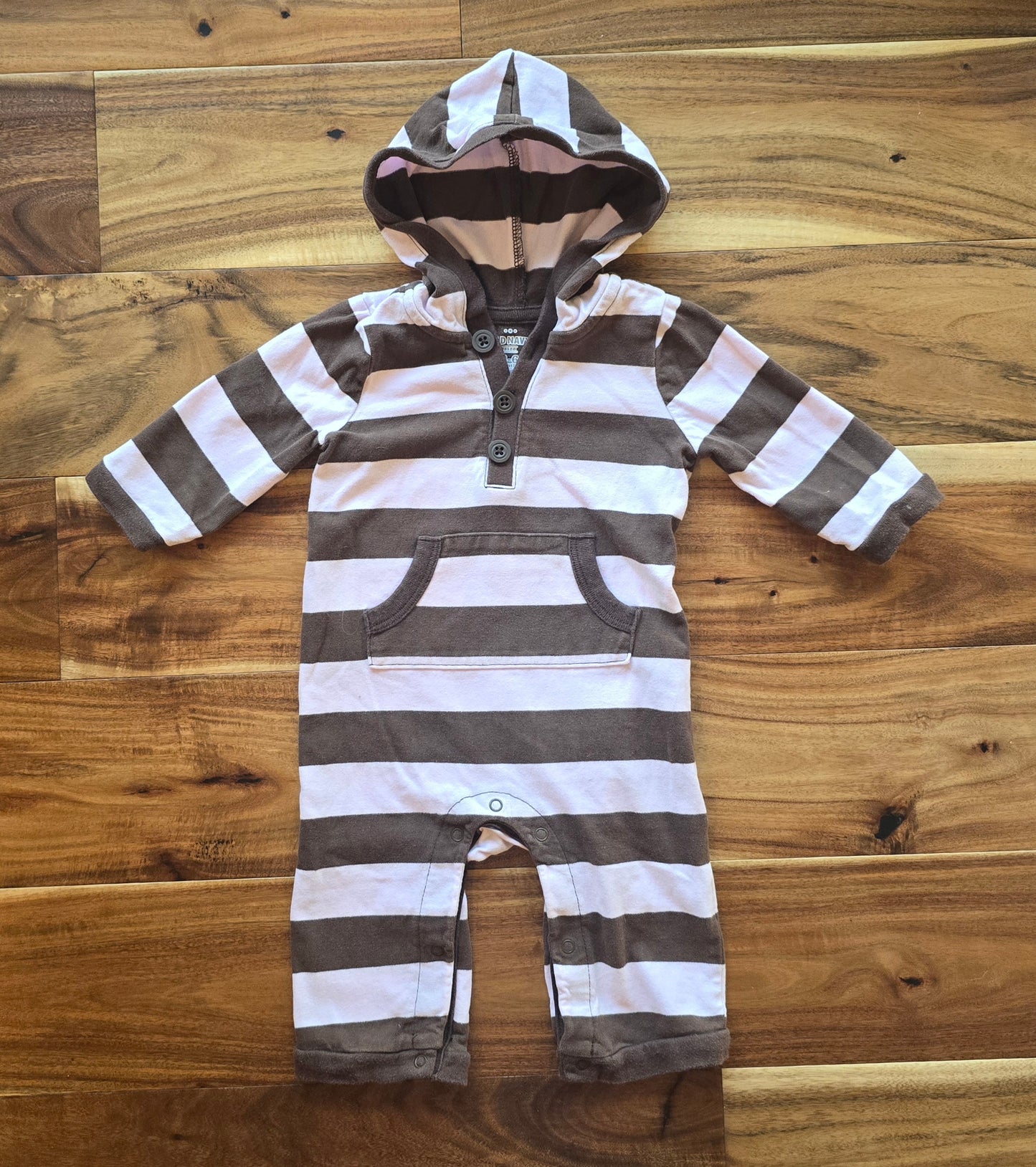 Old Navy Girls Stripe LS Romper-3/6M