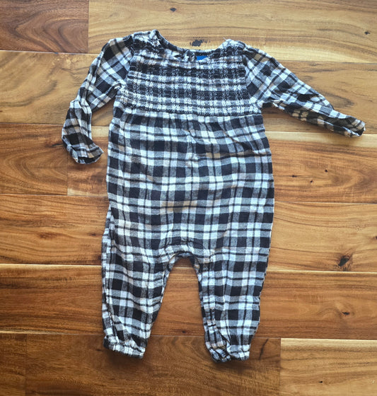 Old Navy Girls Plaid LS Romper-12/18M