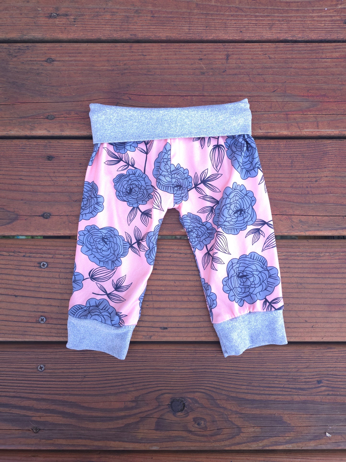 Girls Peach Floral Pull On Pants-3/6M