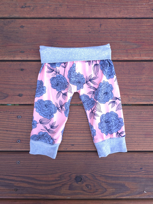 Girls Peach Floral Pull On Pants-3/6M