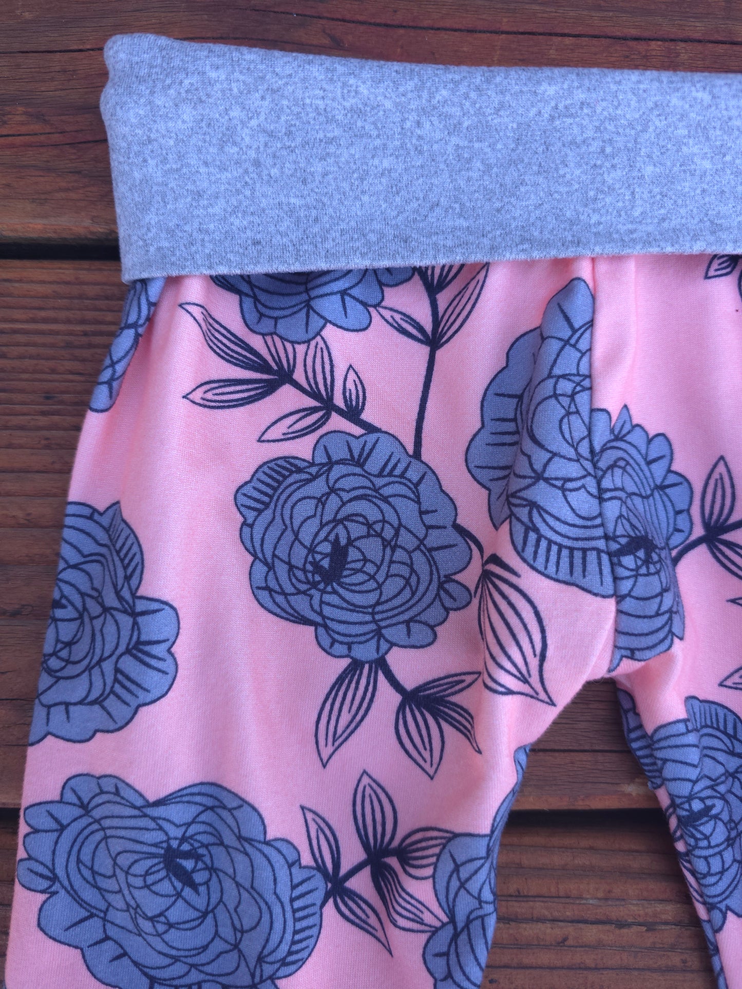 Girls Peach Floral Pull On Pants-3/6M