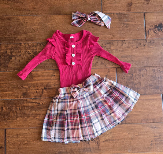 Girls Bodysuit & Skirt 3-Piece Outfit-2T