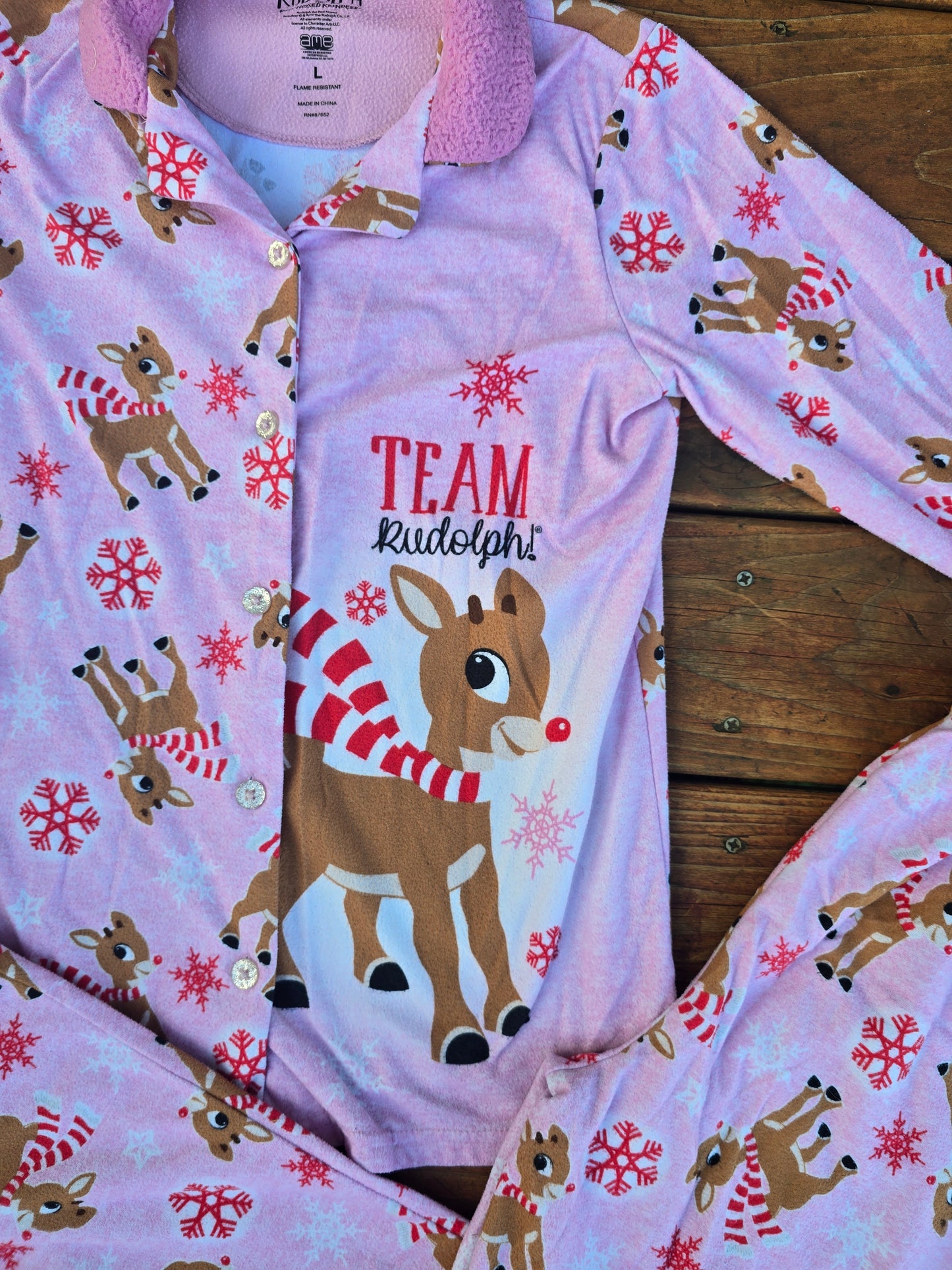 Rudolph Girls Button Down Pajama Set-10/11