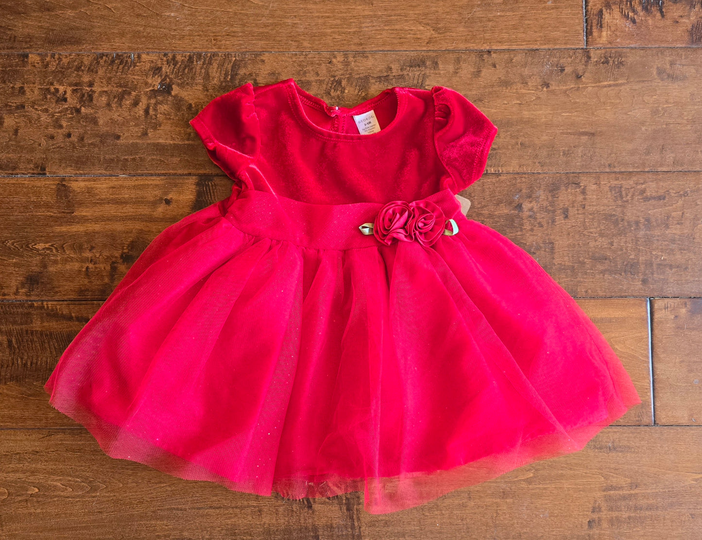 George Girls Red Velvet Dress-6/9M