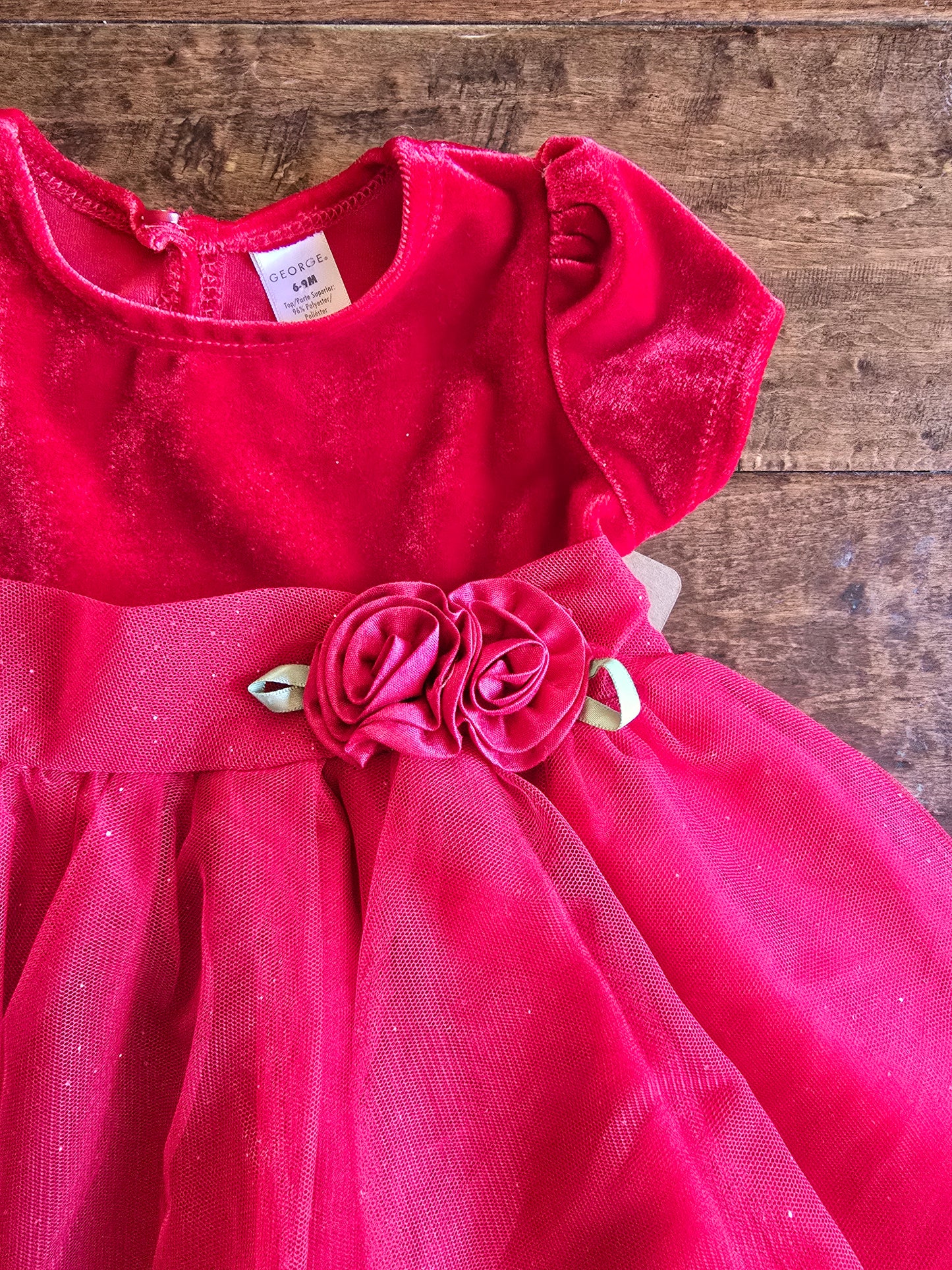 George Girls Red Velvet Dress-6/9M