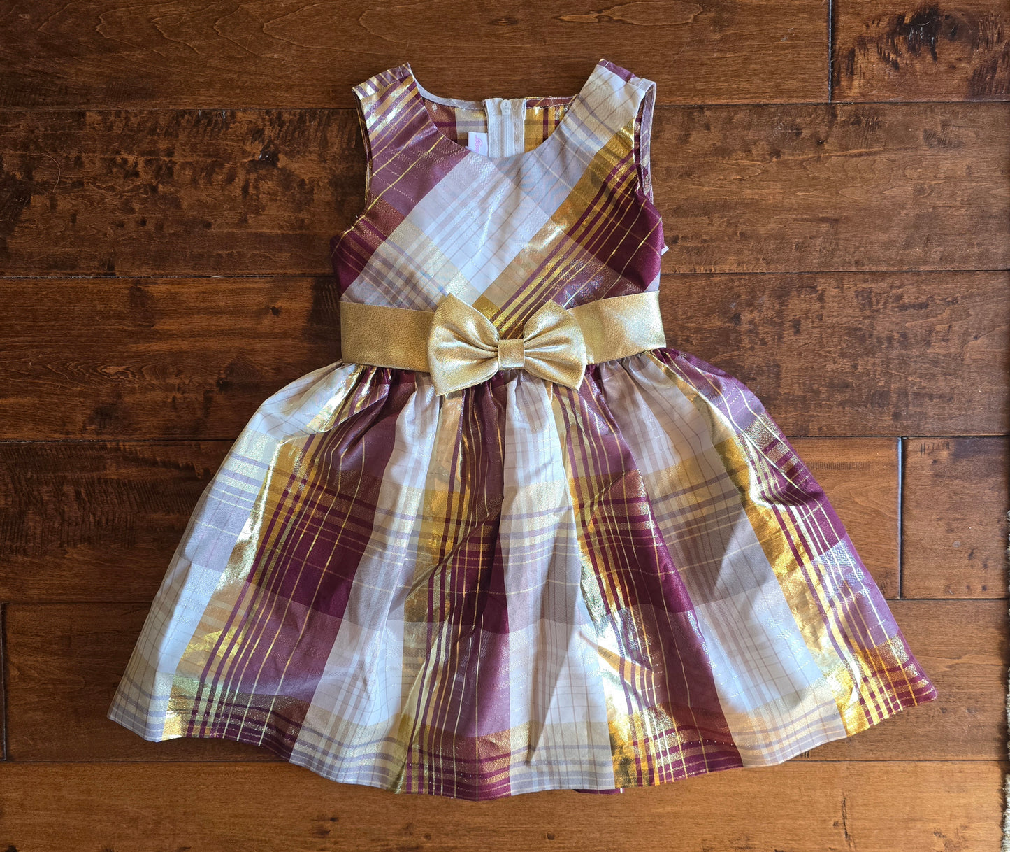 Bonnie Jean Wine & Plaid Dress-3T
