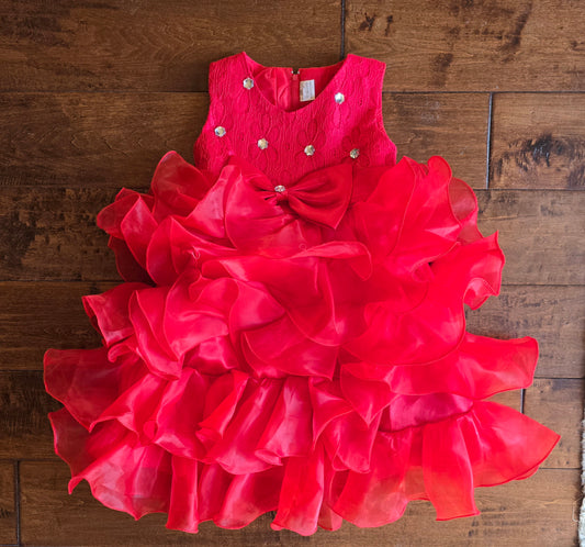 Red Ruffle & Lace Formal Dress-3T