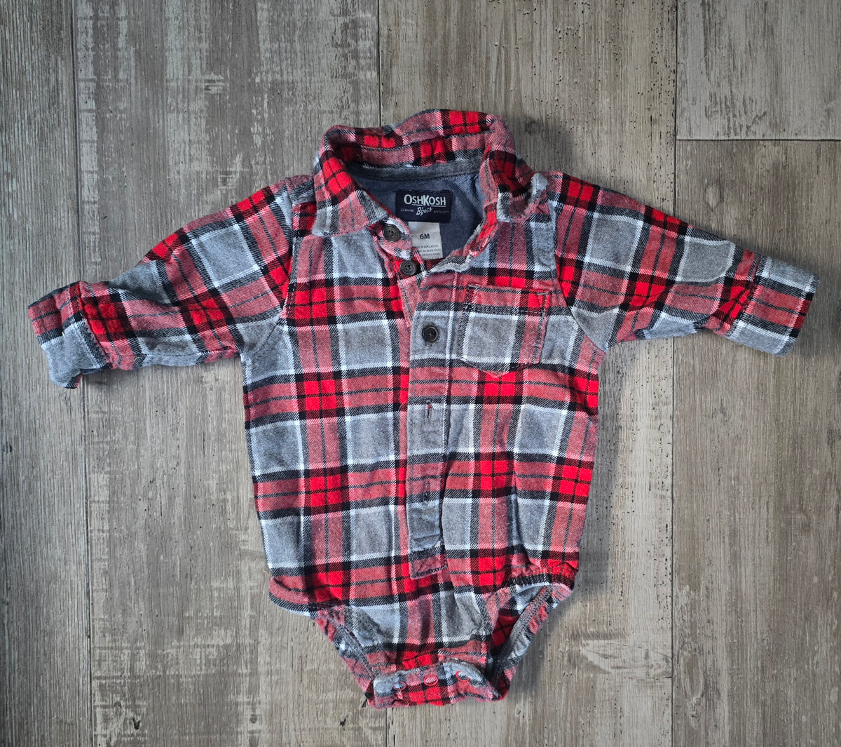 OshKosh Boys Plaid Flannel Shirt Bodysuit - 6M