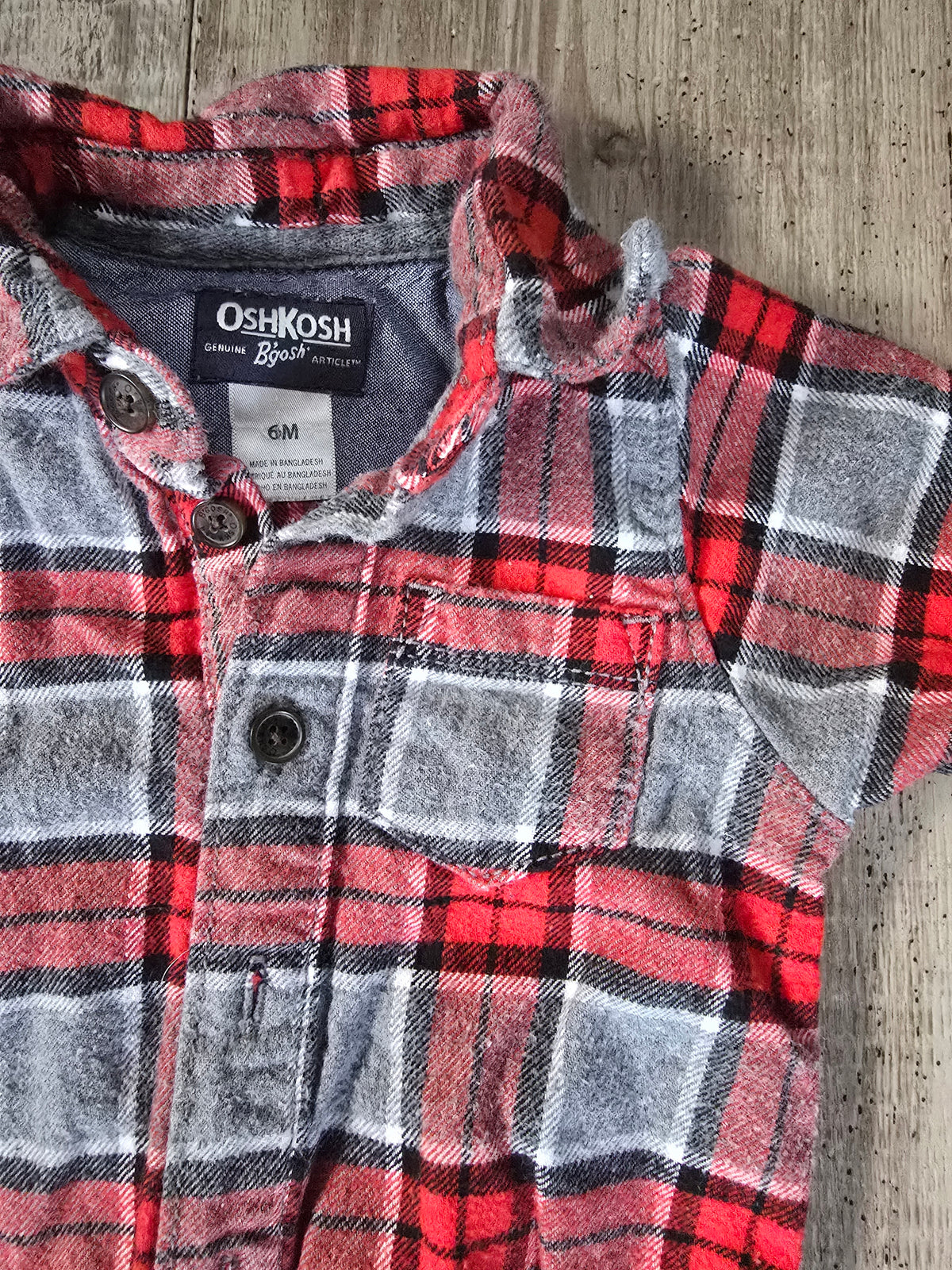 OshKosh Boys Plaid Flannel Shirt Bodysuit - 6M