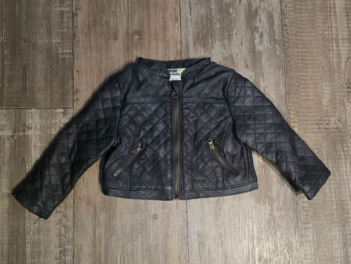 OshKosh Girls Black Quilted Leather Jacket – 12M