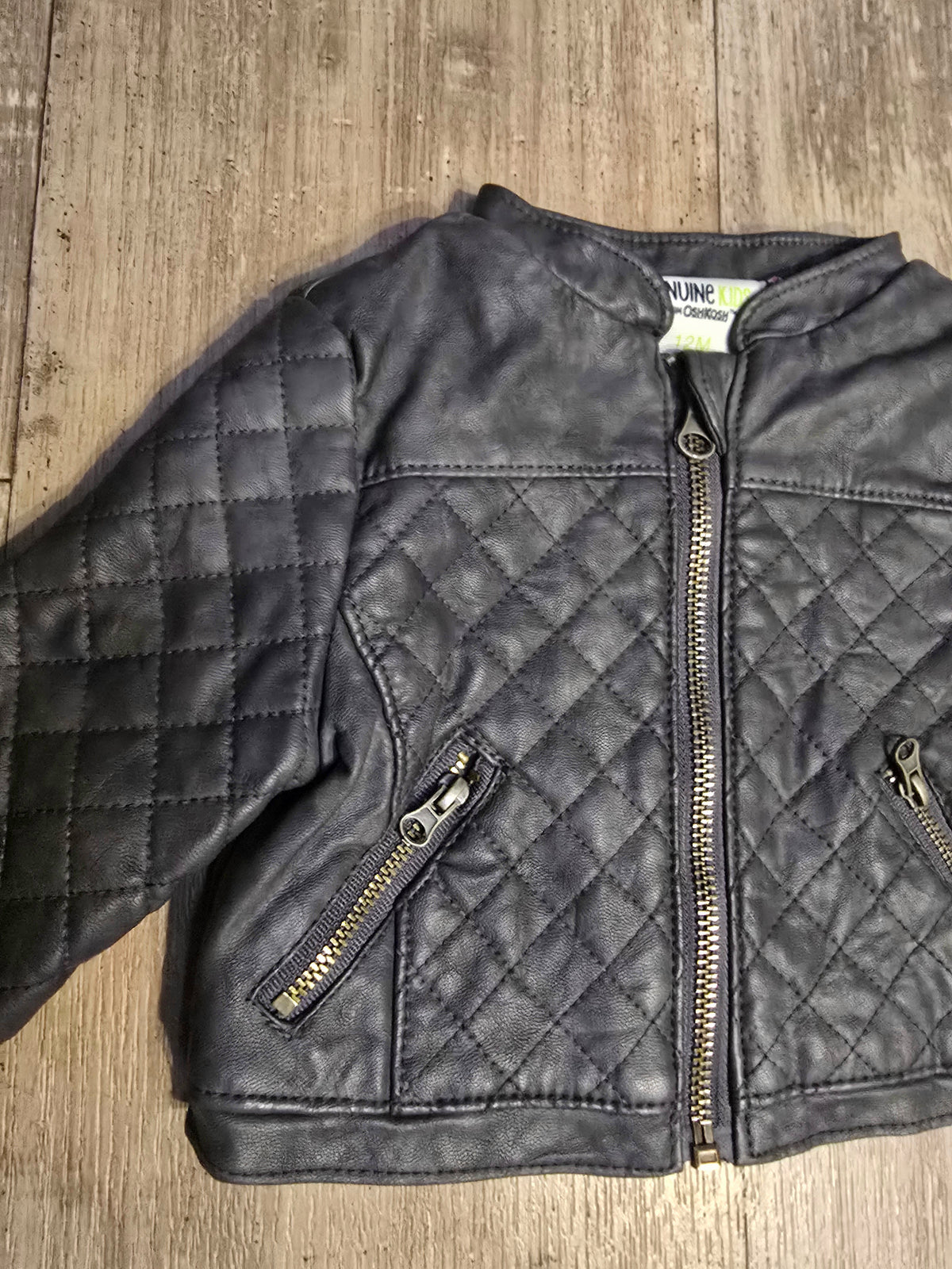 OshKosh Girls Black Quilted Leather Jacket – 12M
