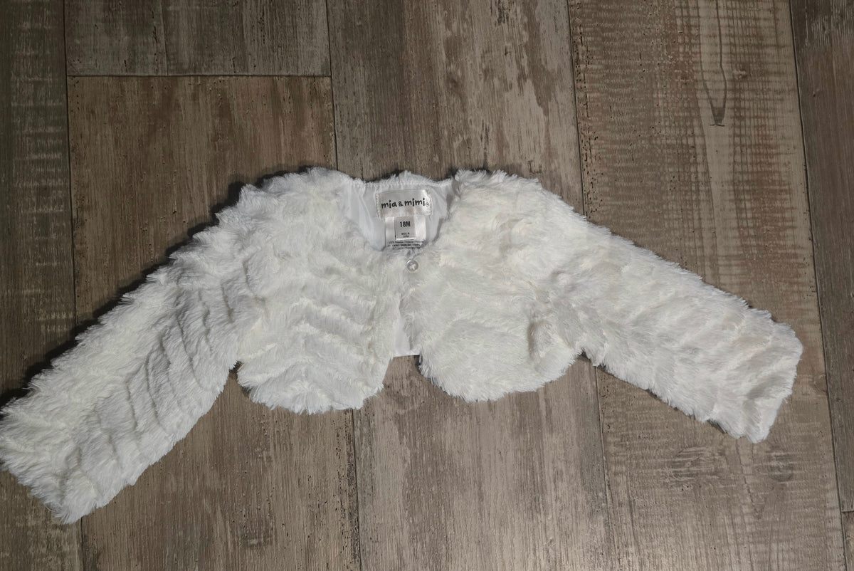 Mia & Mimi Girls White Faux Fur Shrug Jacket – 18M