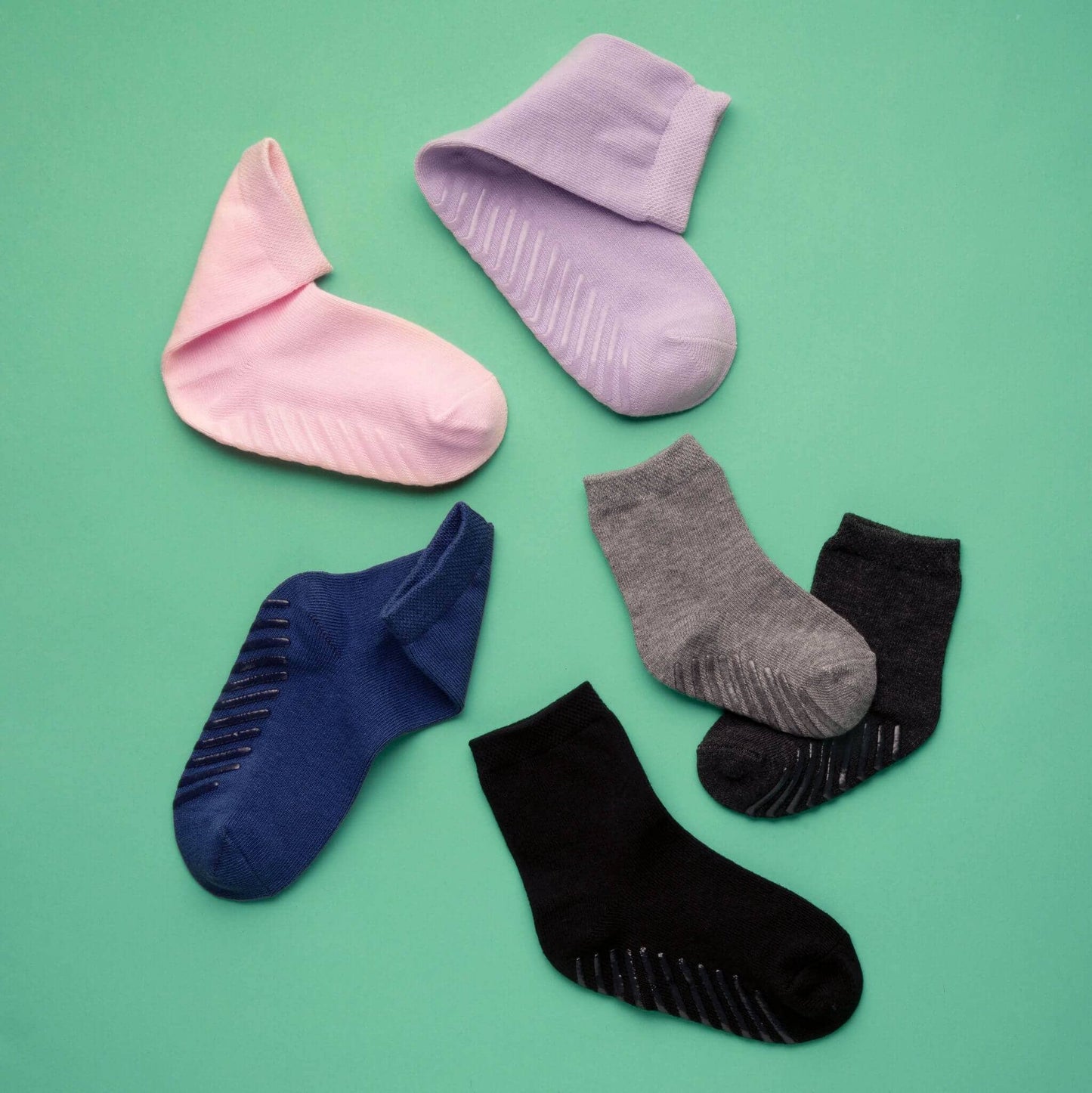 Blue/Black/Grey Grip Socks for Toddlers & Kids - 4 pairs