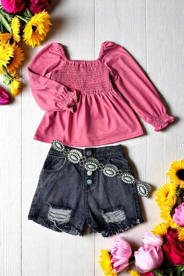 Mauve Long Sleeve Ruffle Blouse