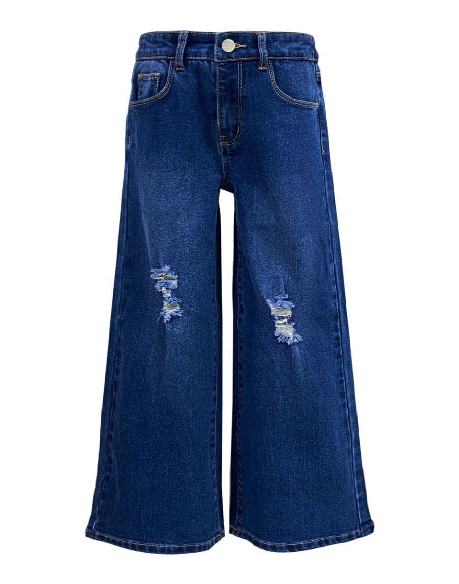GDP-23-89137A Girl Wide Leg Denim Jeans w/ Distress