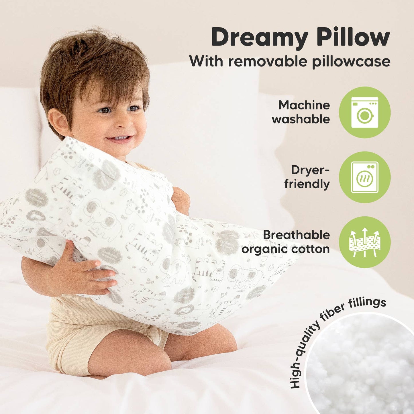 Toddler Pillow With Case - Safari