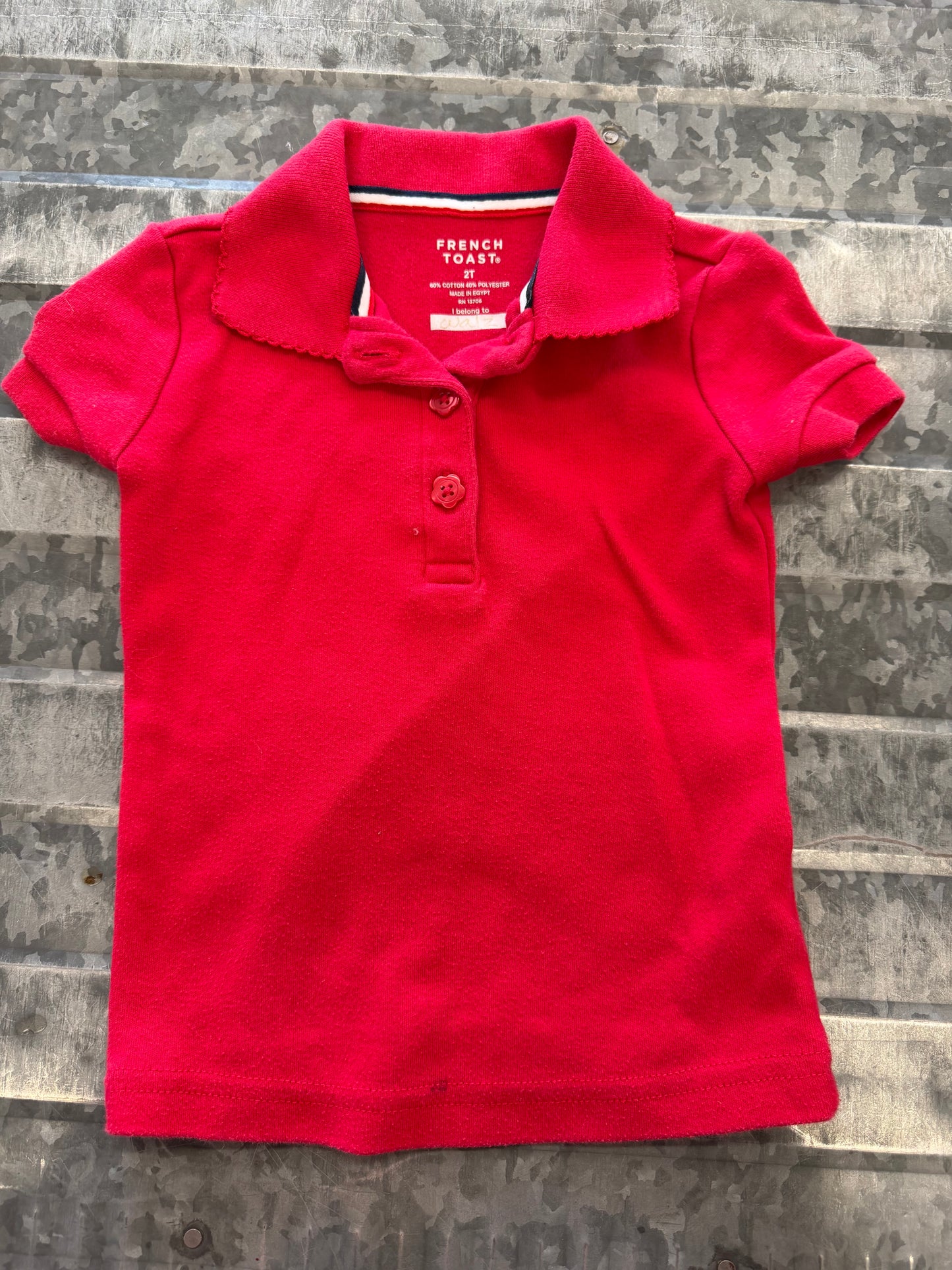 French Toast Red Collar Blouse - 2T