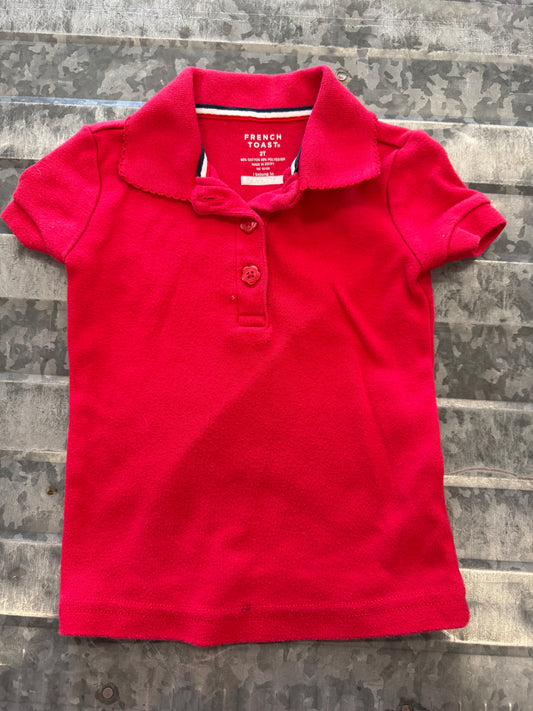 French Toast Red Collar Blouse - 2T