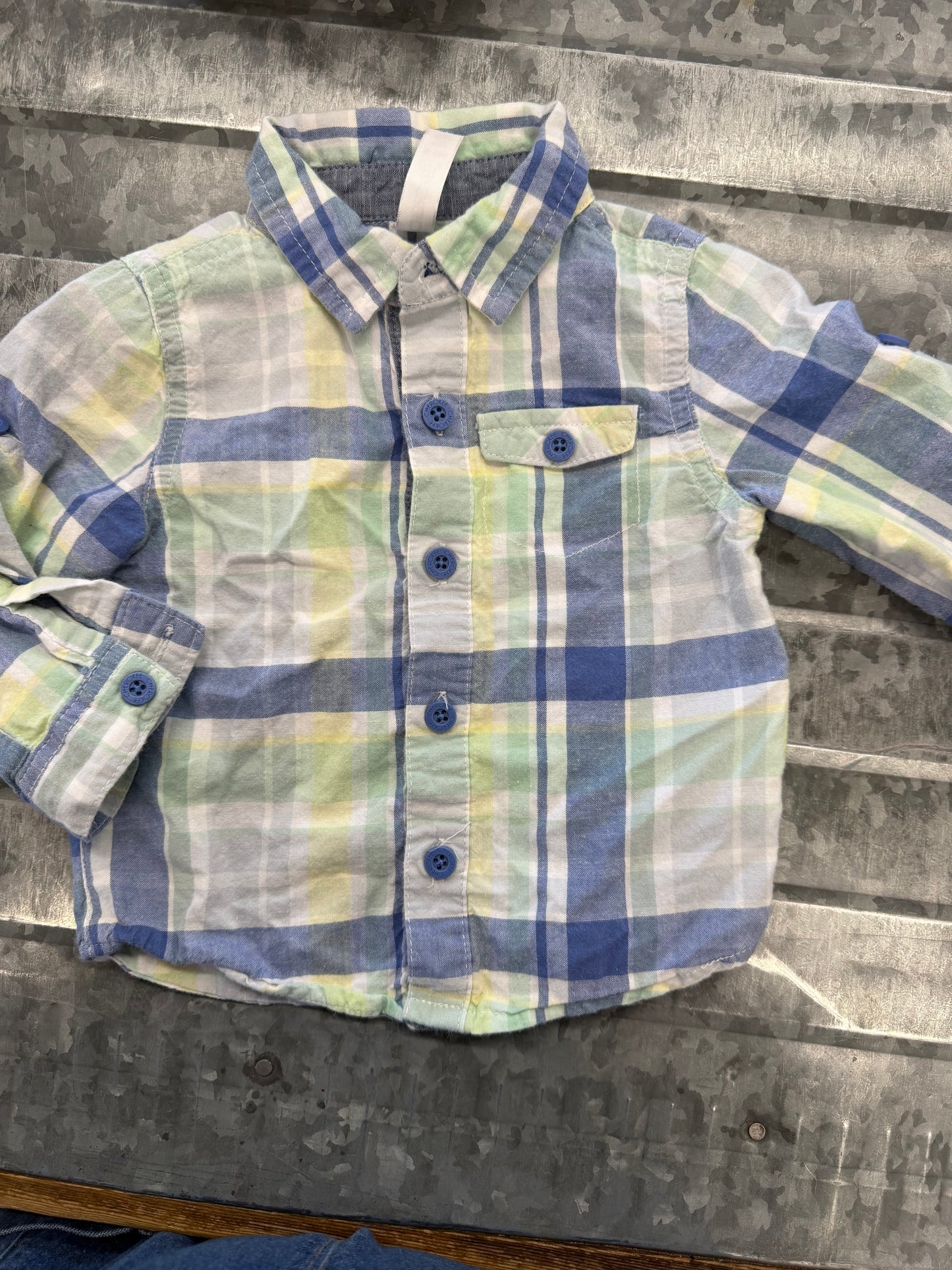 Cherokee Pastel Plaid Button Shirt - 6/9M