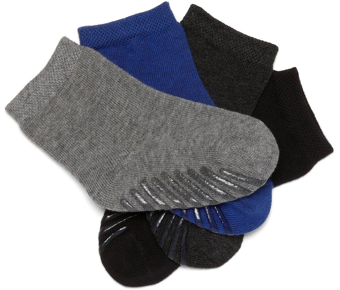 Blue/Black/Grey Grip Socks for Toddlers & Kids - 4 pairs