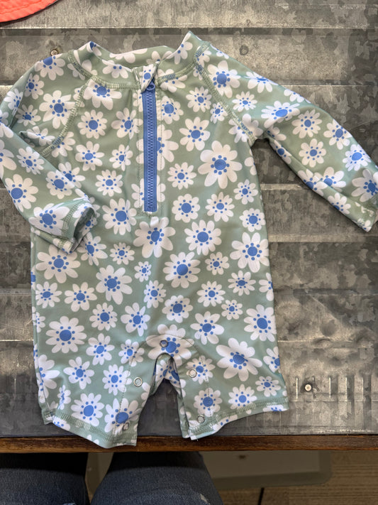 WN Teal Floral Swimsuit - 0/3M