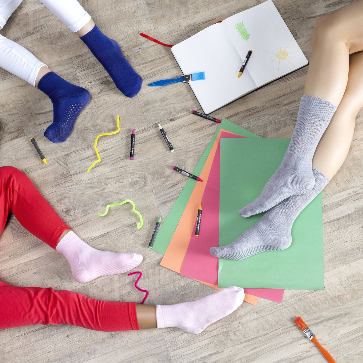 Blue/Black/Grey Grip Socks for Toddlers & Kids - 4 pairs