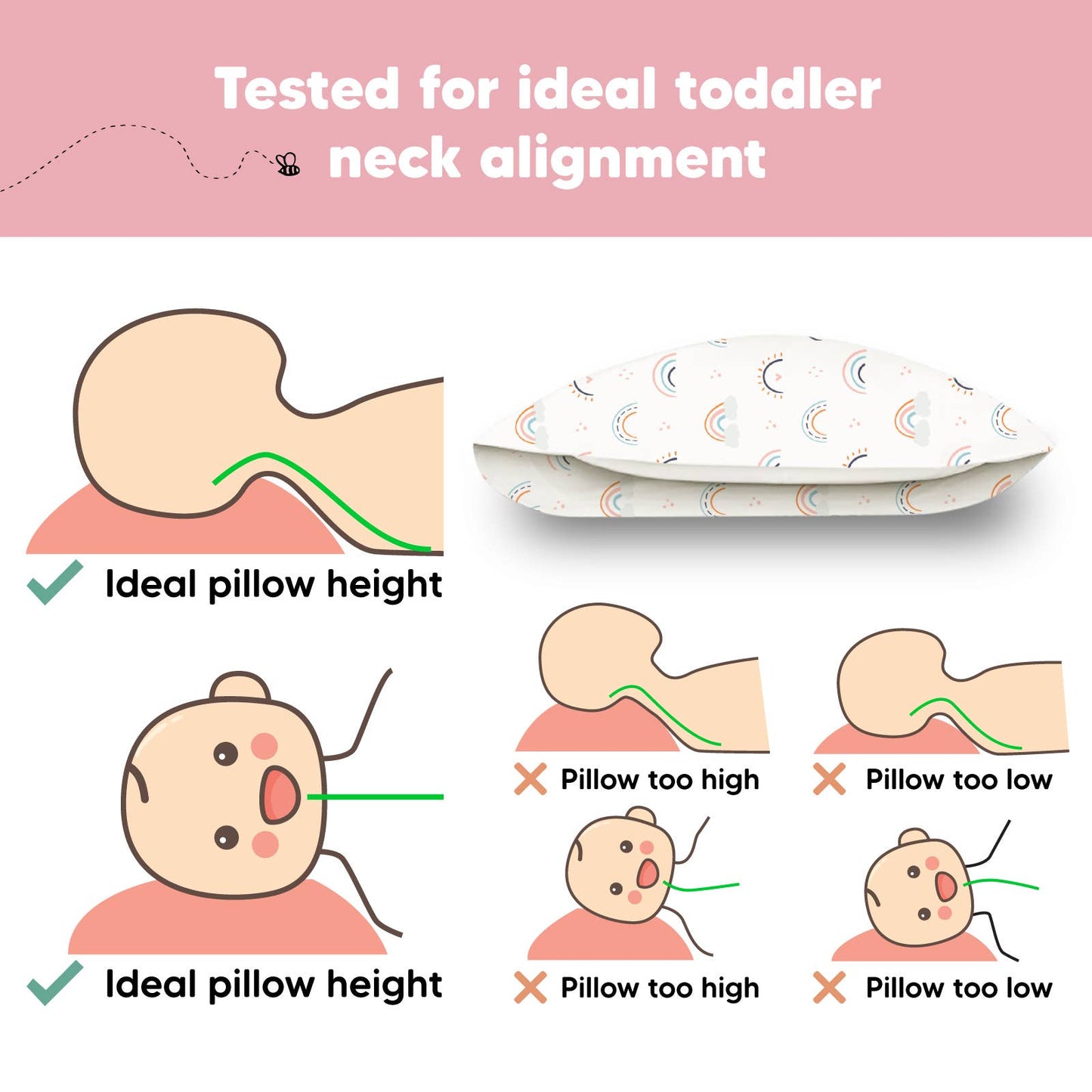 Toddler Pillow With Case - Rainbow