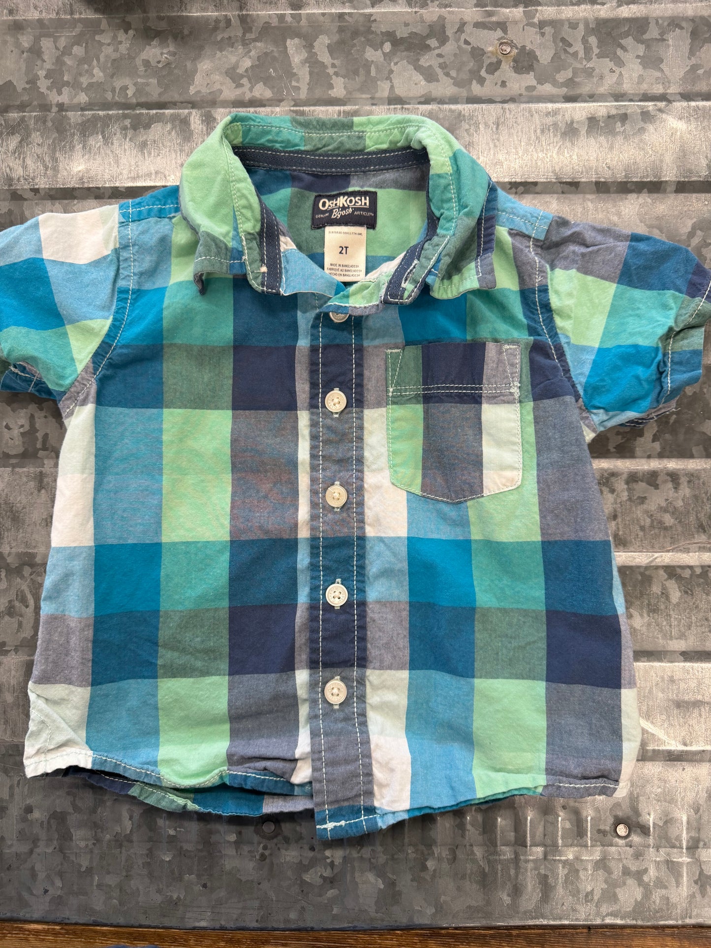 OshKosh Blue Checkered SS Shirt - 2T