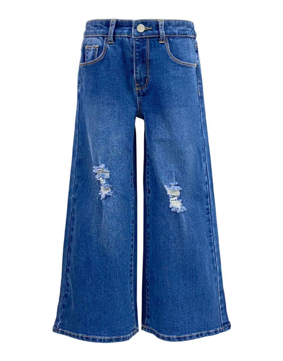 GDP-23-89137A Girl Wide Leg Denim Jeans w/ Distress